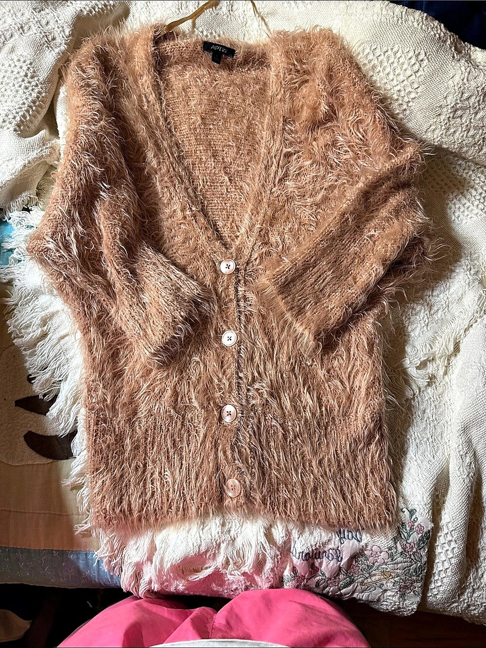 APT.9 Fuzzy Button Cardigan in Pink Size Small Like New
